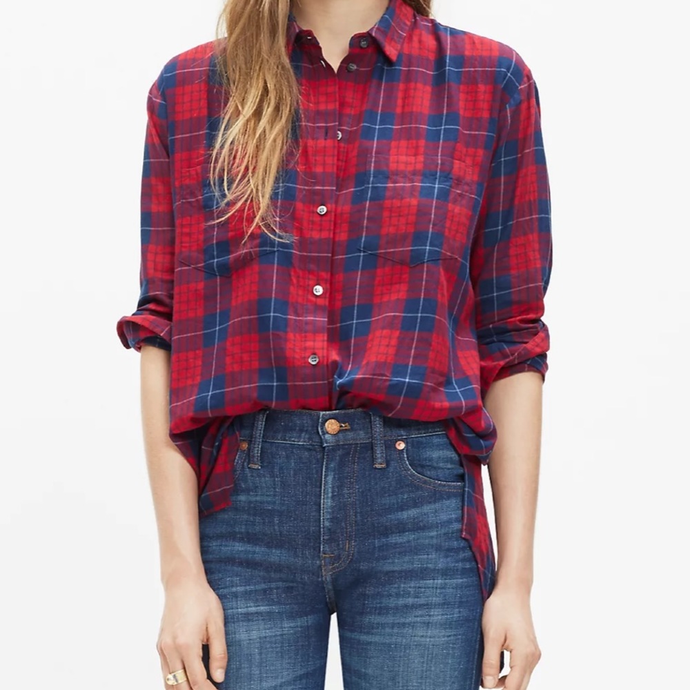 Madewell Women’s Oversized Button Down Collared Boyshirt in Edina Plaid XSmall